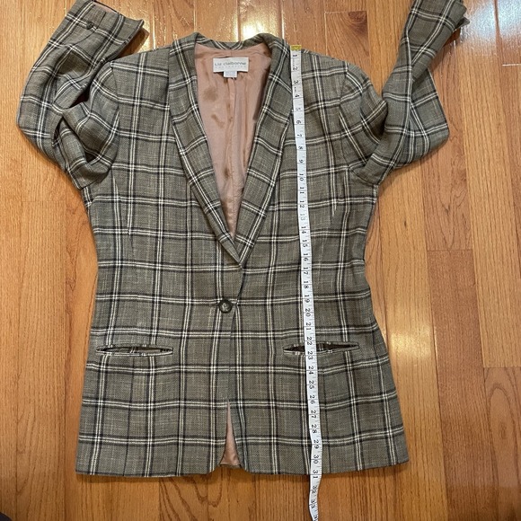 VTG Liz Claiborne Collection 100% Linen One Bottom Oversized Plaid Blazer Y2K‎ - Picture 8 of 12
